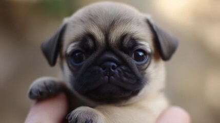 Obraz premium Portrait of a little pug puppy generative ai