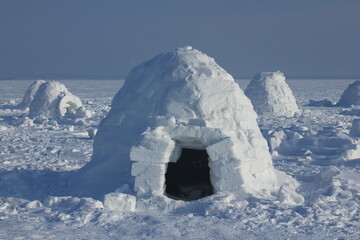 Winter dwelling of Eskimos. Igloo.  Eskimos village. 