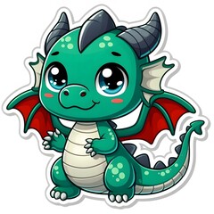 Obraz premium AI Generate of Sticker Dragon Cub in cartoon style with a happy expression, isolated in white background