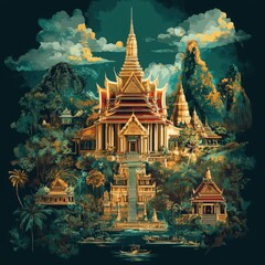 T-shirt design  Majestic Thai Mythology Temple 