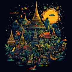 T-shirt design  Majestic Thai Mythology Temple 