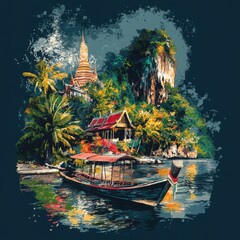 Obraz premium T-shirt design Majestic Thai Mythology Temple 
