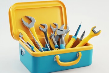 Colorful Toolkit with Yellow Wrenches	
