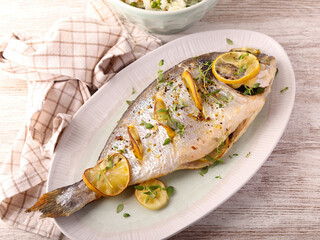 Baked lemon and thyme whole sea bream