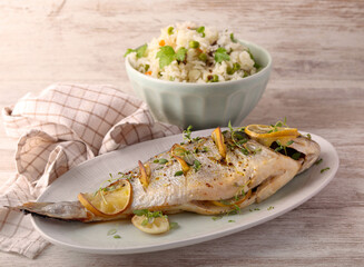 Baked lemon and thyme whole sea bream