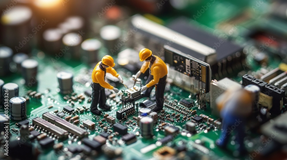 Poster two men are working on a circuit board
