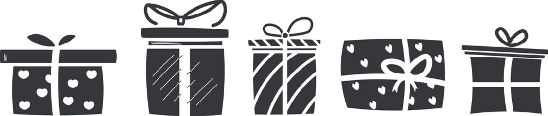 Bundle set black pictogram gift box, present, award for valentine, Christmas, anniversary and New year graphic element