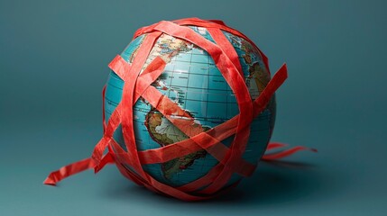 Interconnected Global Sphere Showcasing Earth s Diverse Geography Environment and Technological Advancements  The image depicts a stylized globe wrapped in a network of vibrant red lines