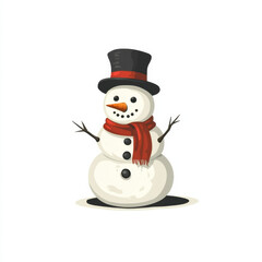 cheerful snowman with black top hat and red scarf stands on white background, bringing festive winter spirit