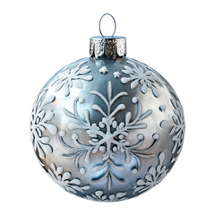 Fototapeta premium Silver Christmas ornament with frosted snowflake design and intricate details isolated on transparent background, png