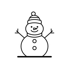 Snow man icon. Cute smiling snowman with hat.