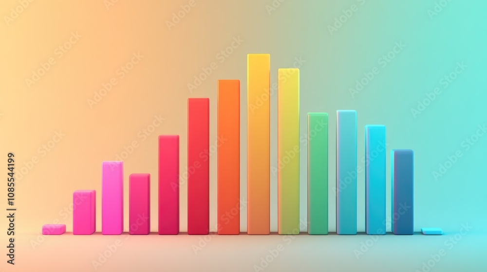 Poster colorful 3d bar graph representing data analysis and growth metrics on a soft gradient background fo