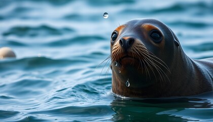 Fototapeta premium Seals Swimming in the Ocean, Gazing Directly at the Camera
