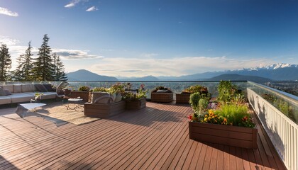 Fototapeta premium Rooftop Bliss: Immerse Yourself in the Vast Garden and Alpine Views at UniverCity