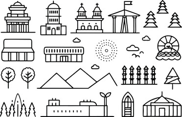 set of icons of landmarks