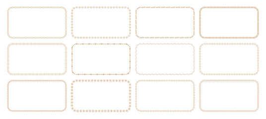 A set of 12 elegant gold rectangular frames with ornate designs, perfect for sophisticated invitations, certificates, and decorative artwork projects.