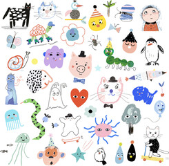 Doodles for kids. Cute abstract creative fun background. Vector. 