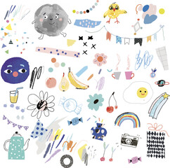 Doodles for kids. Cute abstract creative fun background. Vector. 