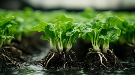 A close-up of hydroponic lettuce with roots submerged in a nutrient solution 