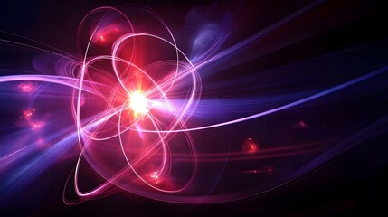 Fototapeta premium A vibrant, abstract representation of atomic structures and energy, showcasing dynamic light trails and a cosmic atmosphere.