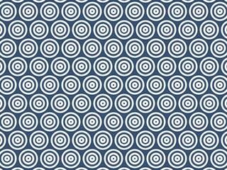 Seamless pattern of concentric circles in blue and white.