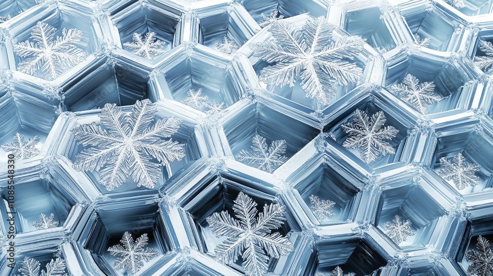 Aufkleber delicate snowflakes are nestled within a repeating hexagonal structure