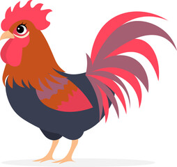 Farm Animals. Cute farm. A serious handsome rooster stands on a white background. Collection of farm animals. Baby flat vector illustration.
