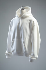White Hoodie Displayed on Mannequin Against Neutral Background - The simple setup highlights the hoodie’s casual style, perfect for marketing or design projects focused on fashion and apparel.