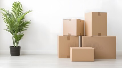 Moving boxes and packing supplies arranged methodically in a container shop aisle