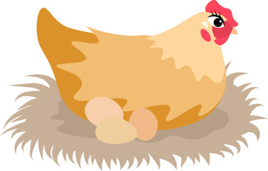 Farm Animals. Cute farm. A red hen sits in a nest with eggs. Collection of farm animals. Baby flat vector illustration.