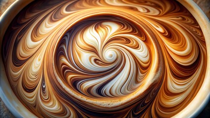 Abstract Swirling Coffee Cream Art A Macro View of a Creamy Coffee Vortex