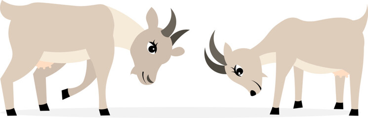 Farm Animals. Cute farm. Two goats butting on a white background. Collection of farm animals. Baby flat vector illustration.