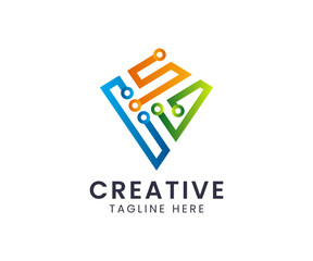 Abstract shield security technology modern logo template.