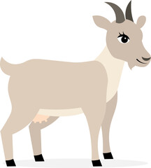 Fototapeta premium Farm Animals. Cute farm. Cute gray goat on a white background. Collection of farm animals. Baby flat vector illustration.