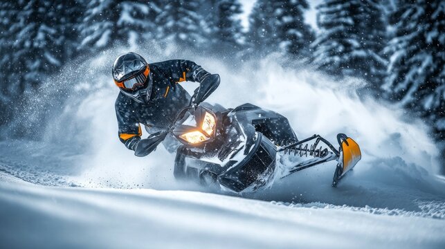 A man is riding a snowmobile in the snow