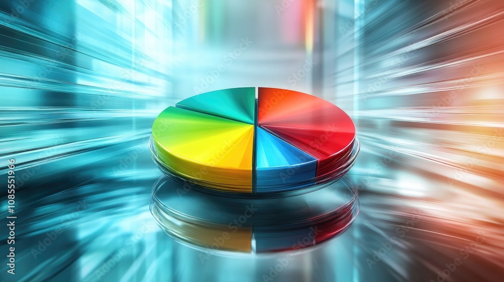 Poster colorful pie chart representing statistical data in a modern, abstract background emphasizing moveme