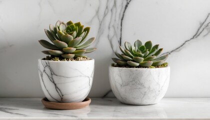 Obraz premium potted succulent plant on a white marble countertop