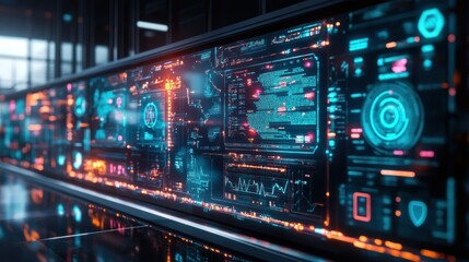 Futuristic control panel with data visualizations.