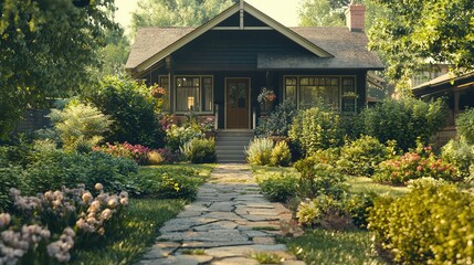 Obraz premium Charming Craftsman House with Beautiful Landscaping