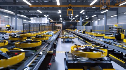 Advanced Drone Fleet in Modern Warehouse for Efficient Automation and Logistics Management