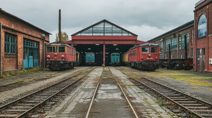 Obraz premium Train Depot with Tracks and Rolling Stock