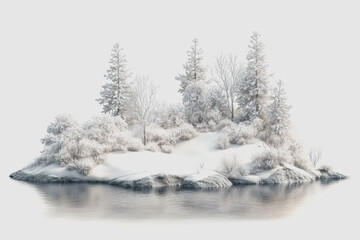 Fototapeta premium Serene Snowy Landscape with Isolated Trees and Snow-Covered Ground in a Peaceful Winter Scene Rendered in 3D Against a Clean White Background
