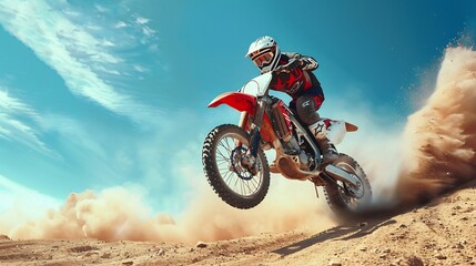 Dirt Bike Rider Launching Off a Ramp