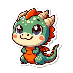 Obraz premium AI Generate of Sticker Dragon Cub in cartoon style with a happy expression, isolated in white background
