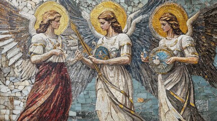 Fototapeta premium Angelic Figures in Vibrant Mosaic Art