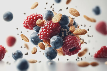 Vibrant of Superfoods Including Berries, Nuts, and Seeds Isolated on White Background for Healthy Eating and Nutritional Concepts