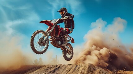Motocross Rider in Mid-Air with Dust Explosion