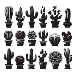 Different Type of Cactus vector set silhouette, Cactus icon