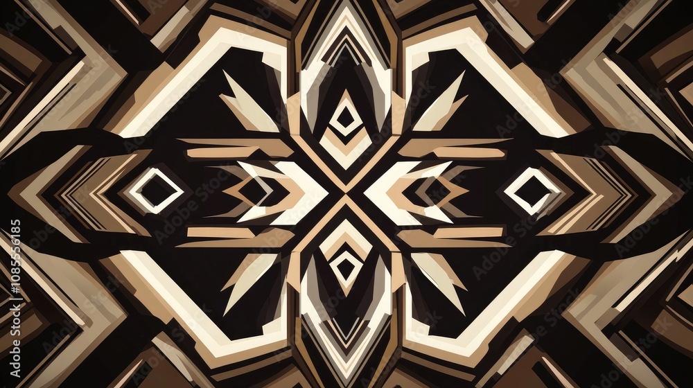 Poster abstract geometric patterns with brown and cream tones creating a symmetrical design for backgrounds