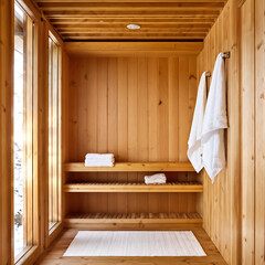 Modern wooden sauna made of light wood